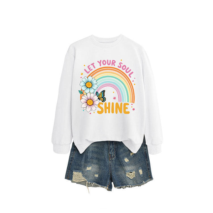 Damen Sweatshirt mit buntem Farbverlauf und floralem Grafikdesign