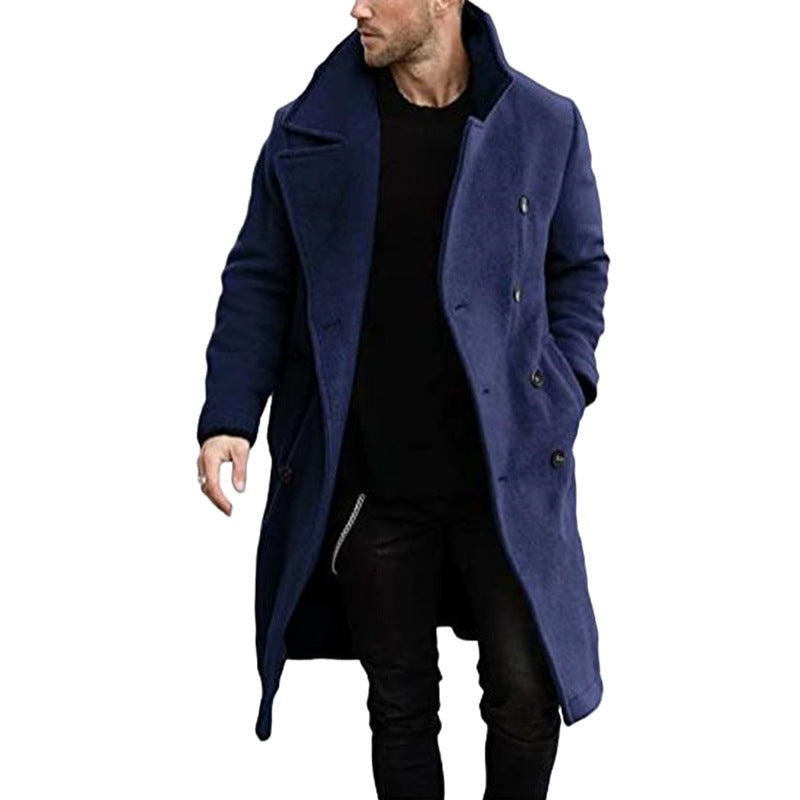 Herren eleganter Wollmantel mit klassischem Revers und doppelter Knopfleiste Aliams