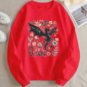 Damen Sweatshirt mit detailliertem Drachen- und Blumenmotiv