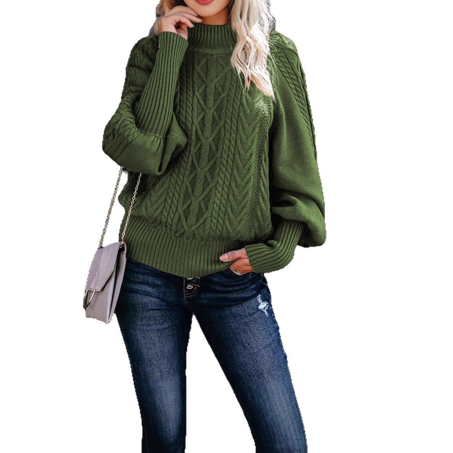 Damen Grobstrickpullover mit Stehkragen und Ballonärmeln