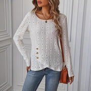 Damen Langarmshirt mit dekorativen Knöpfen und Struktur