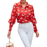 Damen elegante Bluse mit floralen Mustern und Puffärmeln