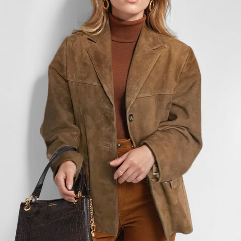 Damen eleganter Oversized-Blazer aus Wildlederimitat