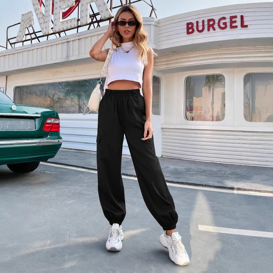 Damen elegante Cargo-Hose mit elastischem Bund und praktischen Seitentaschen
