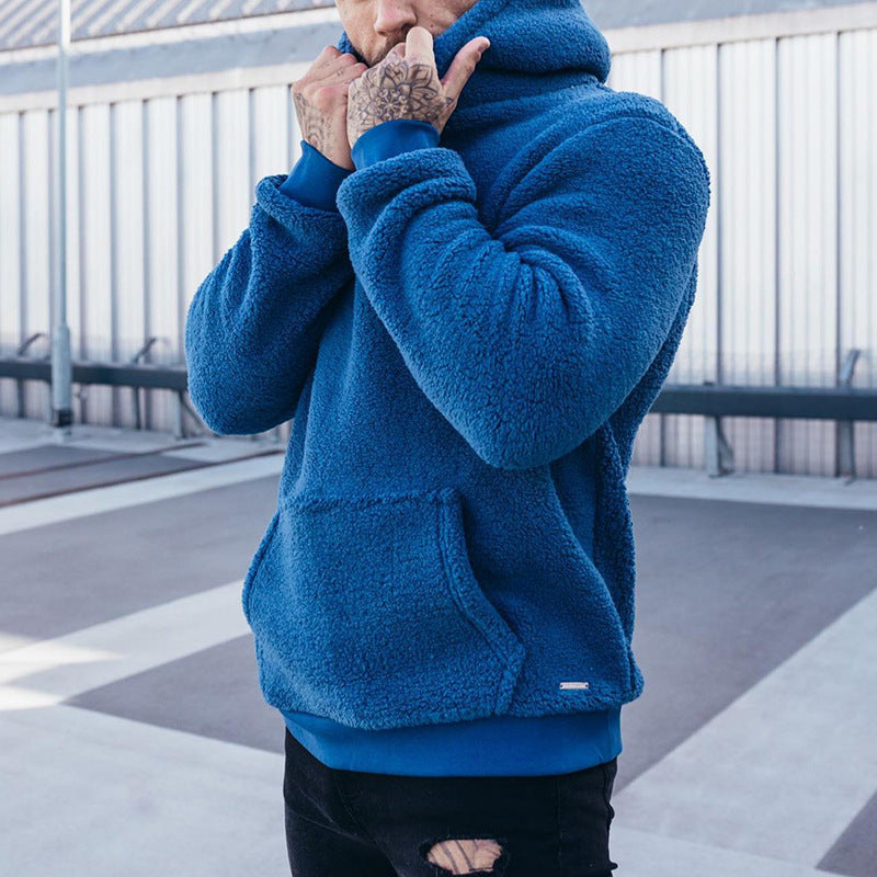 Herren Fleece Hoodie mit Kängurutasche und hohem Kragen Aliams