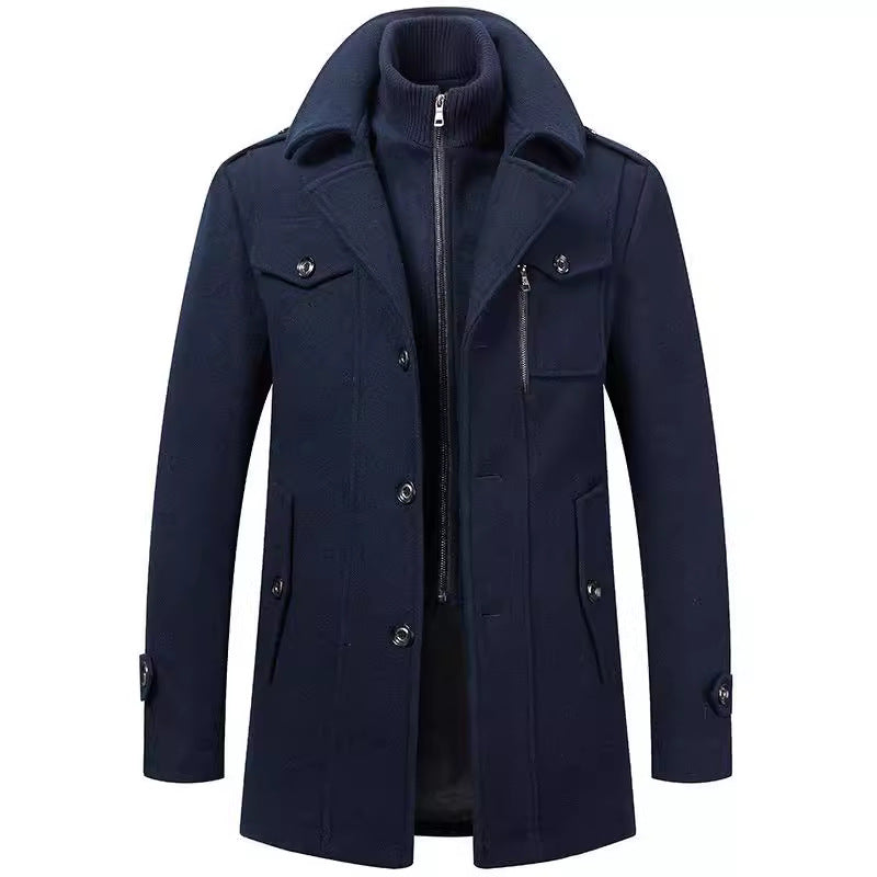 Herren eleganter Wollmantel mit abnehmbarer Kapuze Aliams