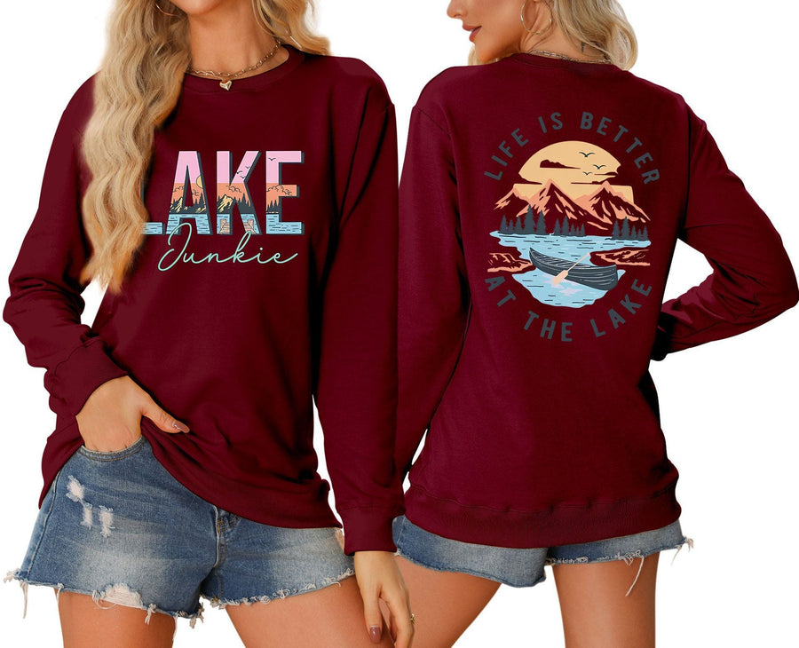 Damen Langarmshirt mit kreativem Lake-Motiv und lässiger Passform