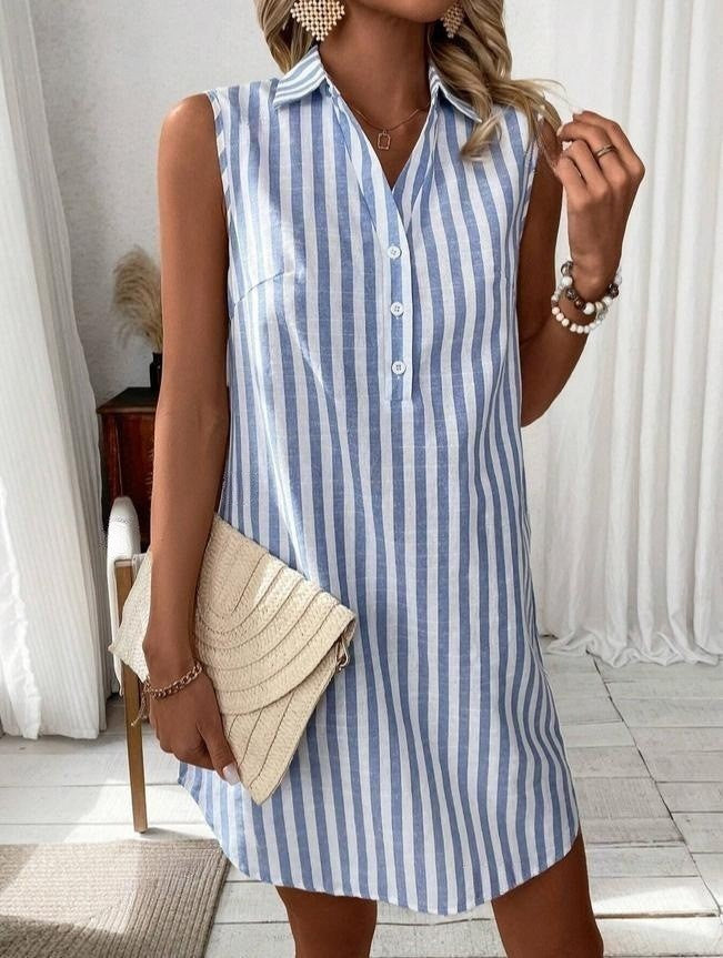 Heidi Mode | Ärmelloses Hemdkleid mit V-Ausschnitt und Knöpfen