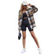 Damen Flanelljacke im karierten Design mit Knopfdetails
