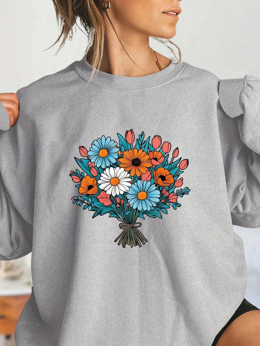 Damen Oversized Sweatshirt mit floralen Grafikdetails