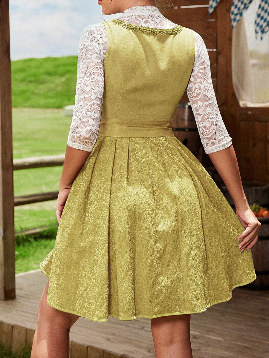 Damen Dirndlkleid mit floralen Details und Spitzenärmel Heidi-Mode
