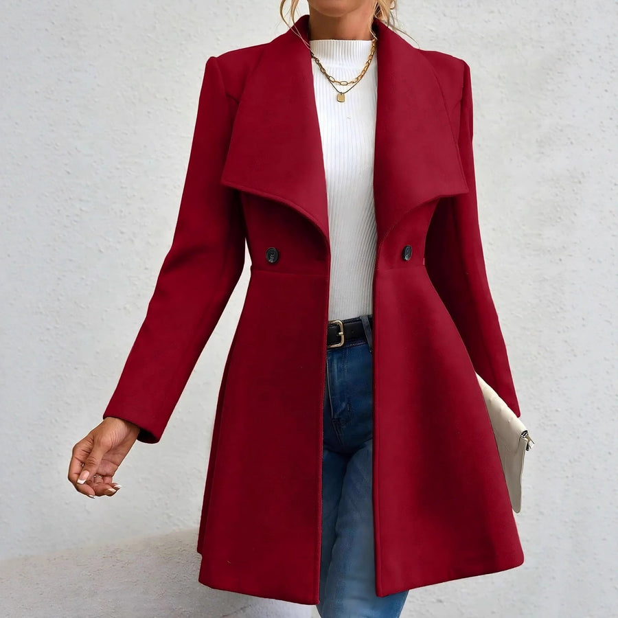 Damen eleganter Wollmantel mit modischem Revers und doppelter Knopfleiste