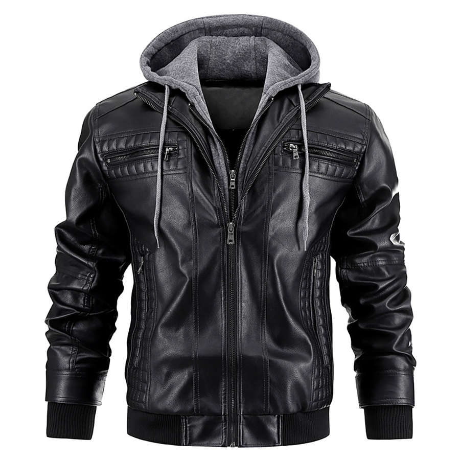 Herren Leder Bikerjacke | Mit Kapuze