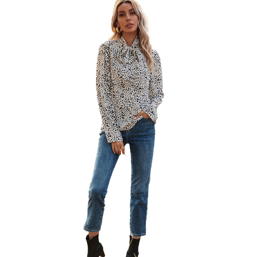 Damen elegante Bluse mit Rüschendetails und edlem Leopardenmuster