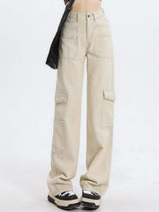 Damen Cargo-Jeans mit hoher Taille und praktischen Taschen