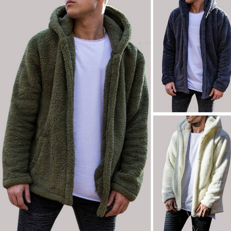 Herren kuschelige Fleecejacke mit praktischer Kapuze und Knopfverschluss Aliams