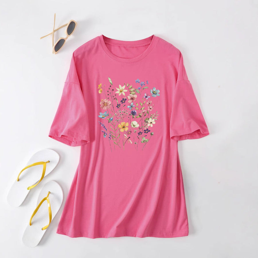 Damen lässiges Sommerblusenshirt mit floralem Druck