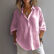 Damen Lockeres Leinen Knopf-bluse Heidi-Mode