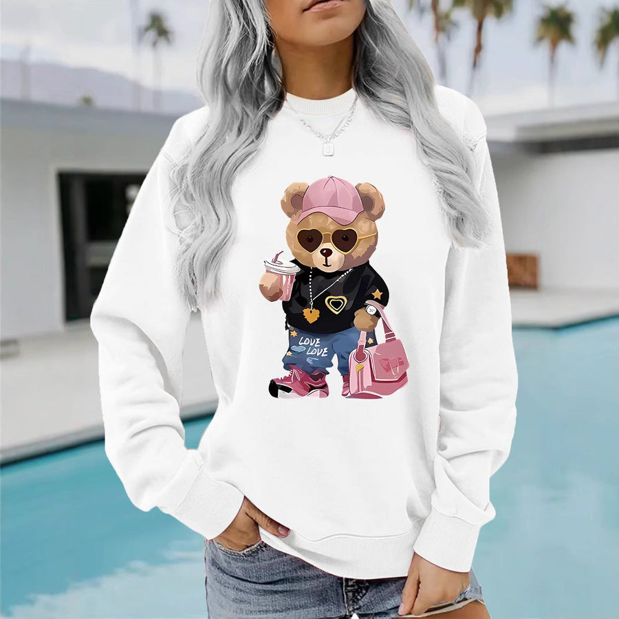 Damen Sweatshirt mit einzigartigem Cartoon-Bären-Motiv und modischem Schriftzug