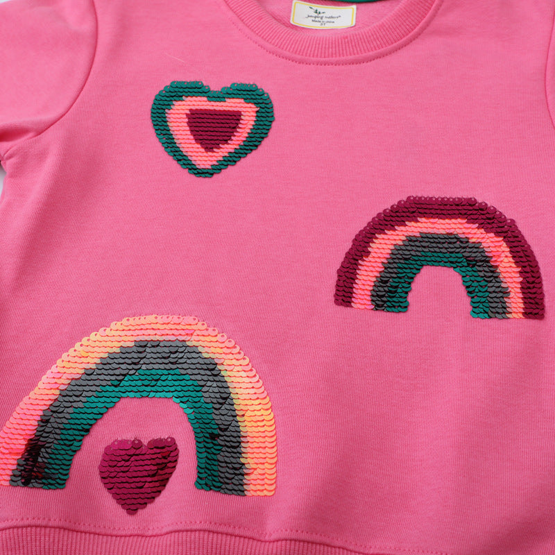 Mädchen Sweatshirt mit glitzernden Regenbogenapplikationen Drune