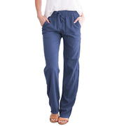 Damen Weite Leinenhose mit elastischem Bund und praktischen Seitentaschen Heidi-Mode