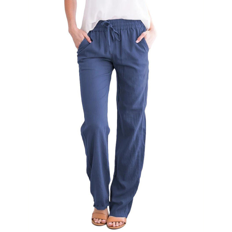 Damen Weite Leinenhose mit elastischem Bund und praktischen Seitentaschen Heidi-Mode