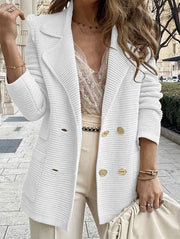 Damen eleganter Strickblazer mit doppelter Knopfleiste und strukturiertem Design