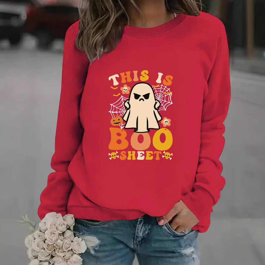Damen Sweatshirt mit herbstlichem Geist-Print und lässigem Schnitt