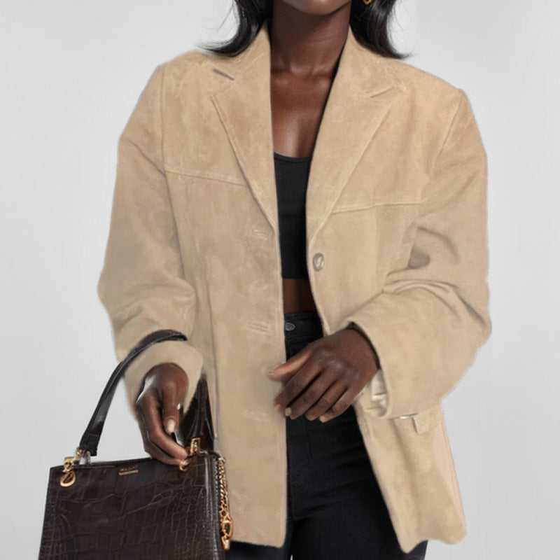 Damen eleganter Oversized-Blazer aus Wildlederimitat