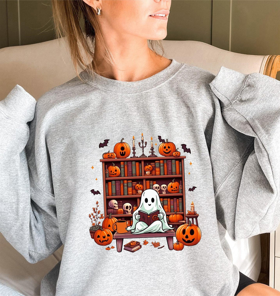 Damen Sweatshirt mit herbstlichem Gruselmotiv und lässigen Puffärmeln