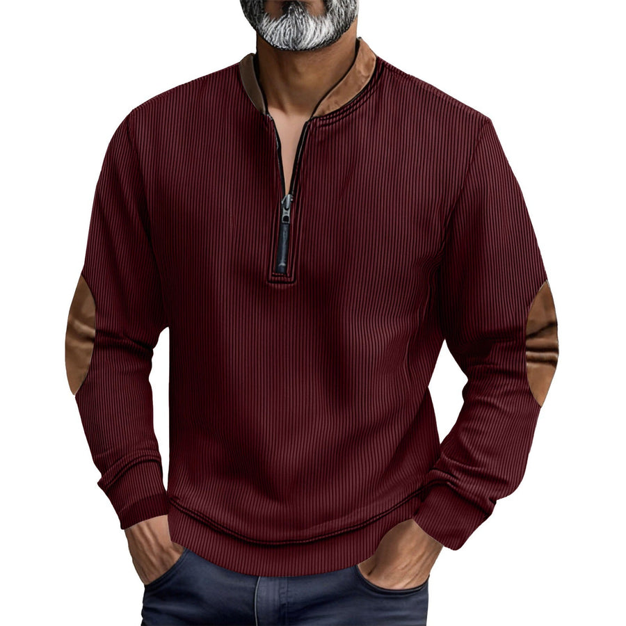 Herren eleganter Pullover mit Stehkragen und modischen Ledereinsätzen Aliams