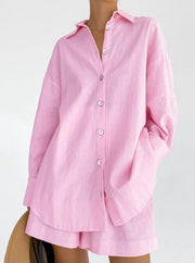 Damen Baumwollset mit Oversized-Bluse und lockerer Hose