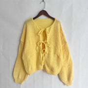 Einfarbiger Rundhals-Lace-Up-Cardigan