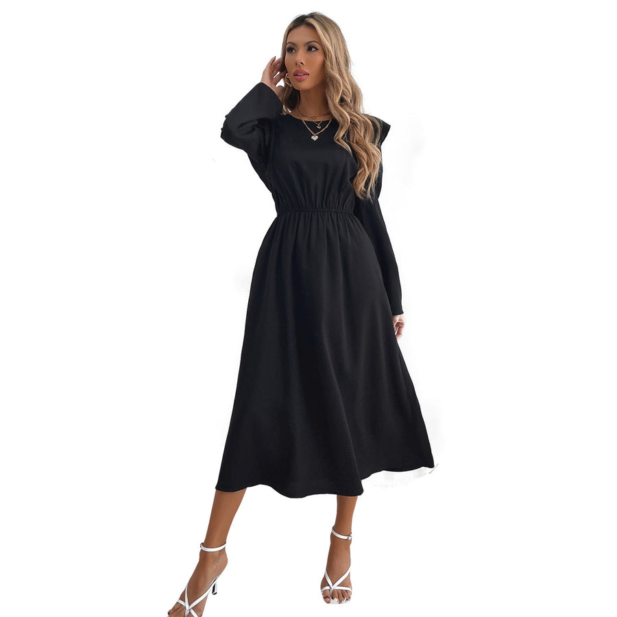 Damen elegantes Maxikleid mit Rüschendetails und elastischem Taillenbund
