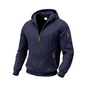 Herren nan technische Zip-Hoodiejacke mit wasserabweisenden Reißverschlusstaschen, Kapuze und verstärkten Ärmelpaspeln Drune