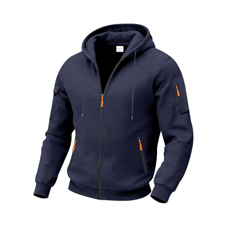 Herren nan technische Zip-Hoodiejacke mit wasserabweisenden Reißverschlusstaschen, Kapuze und verstärkten Ärmelpaspeln Drune