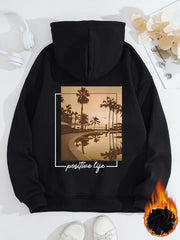 Damen Kapuzenpullover mit urbanem Palmenmotiv und positivem Schriftzug