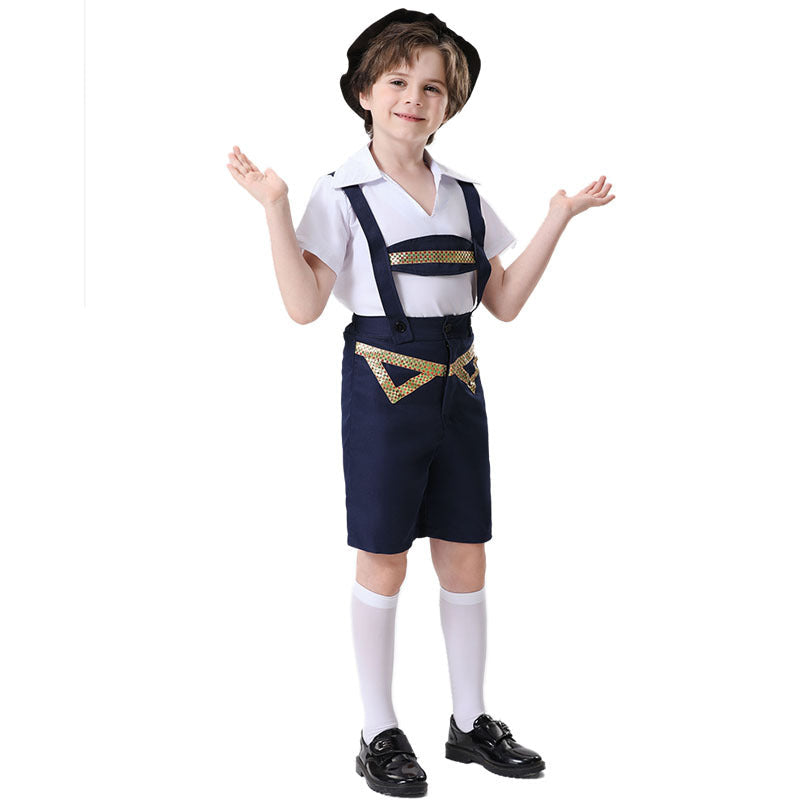 Unisex nan festliche Kinderhose mit verstellbaren Hosenträgern und Ziergürtel Drune