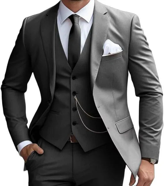 Herren dreiteiliger Anzug mit Revers Weste und flacher Hose