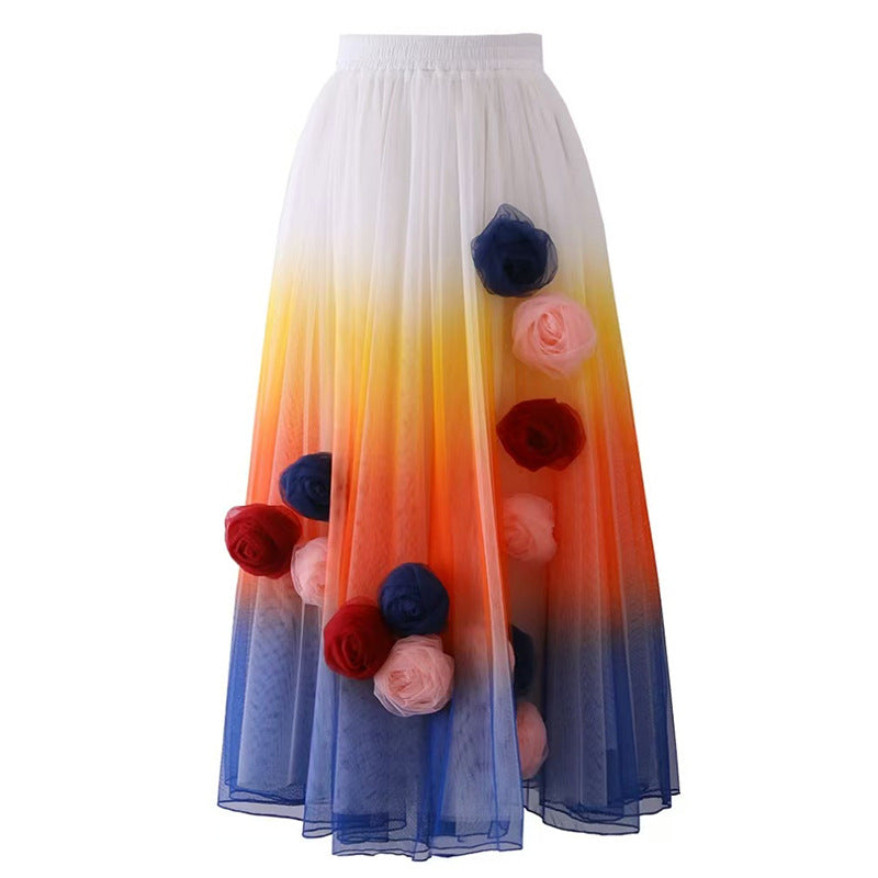 Maxirock Floral-Ombre 3D-Print – Leichter Damen Sommerrock, elegant & fließend