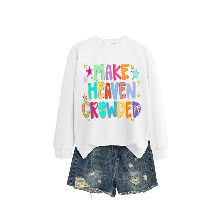Damen Sweatshirt mit buntem Motiv und verspieltem Schriftzug