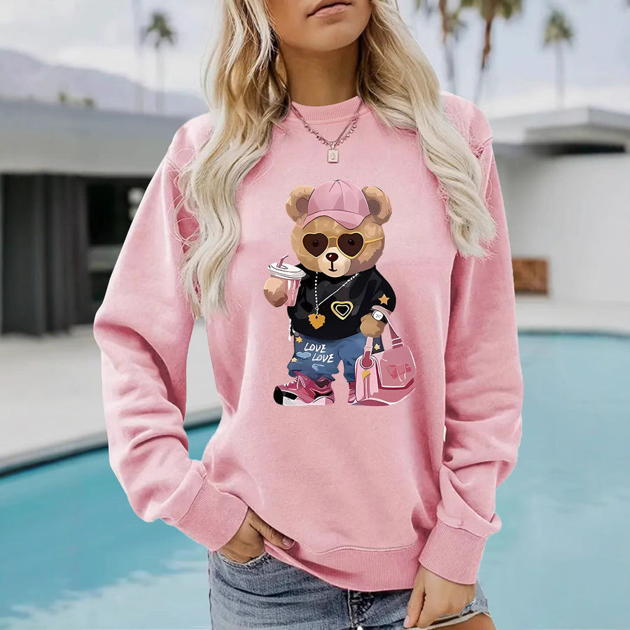 Damen Sweatshirt mit einzigartigem Cartoon-Bären-Motiv und modischem Schriftzug