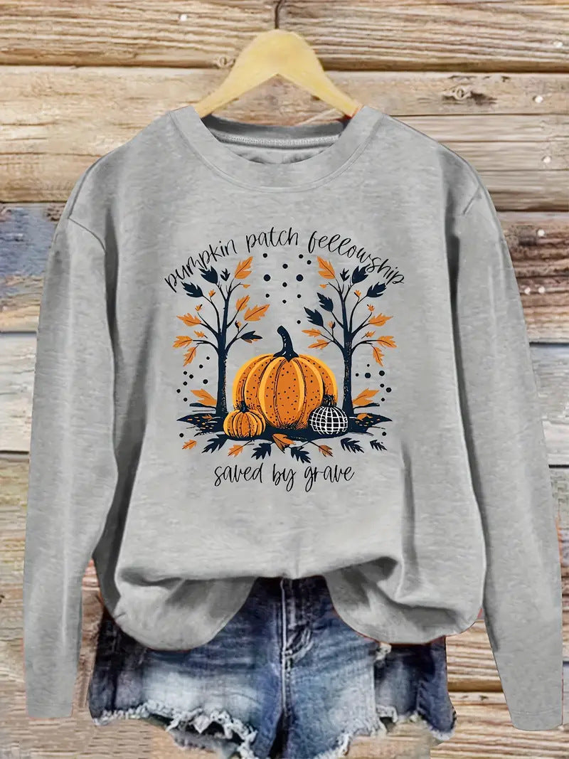 Damen Sweatshirt mit herbstlichem Kürbis-Motiv und lässigem Schnitt