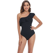 Damen Einteiler Badeanzug mit asymmetrischem Rüschendesign Drune