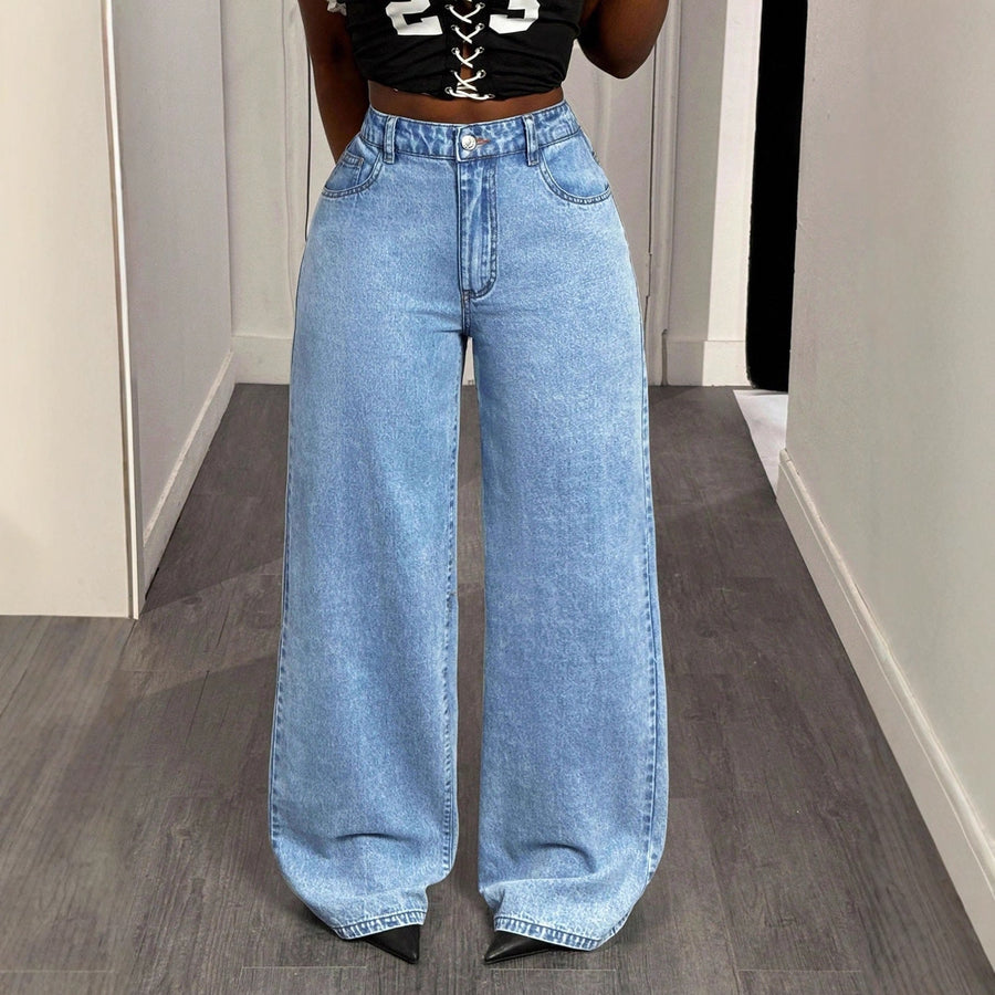 Damen High-Waist Wide-Leg Jeans mit statement Print