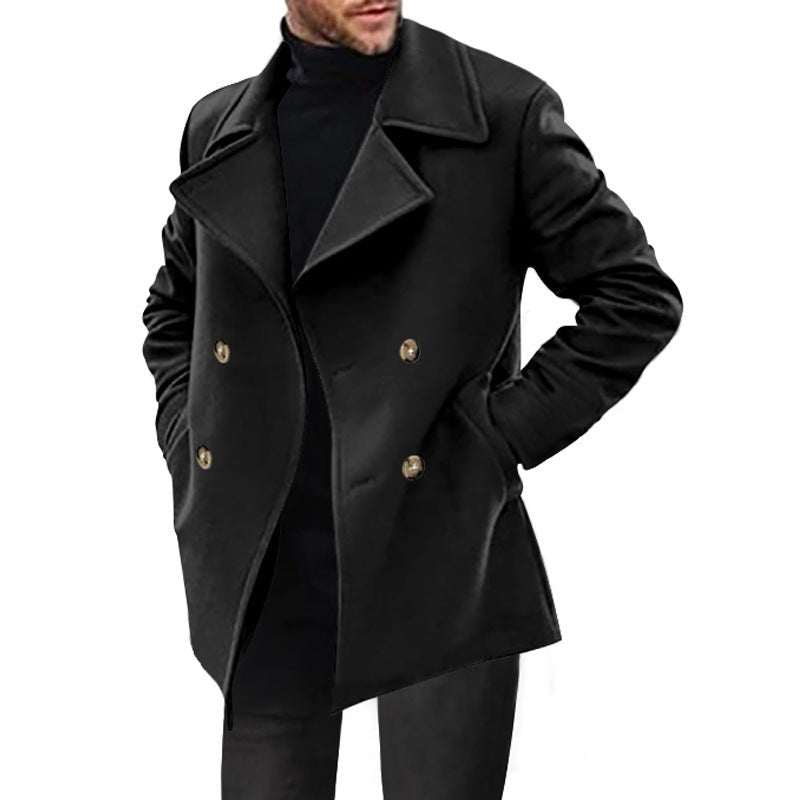 Herren eleganter Doppelreiher-Mantel mit hochwertiger Wolloberfläche Aliams