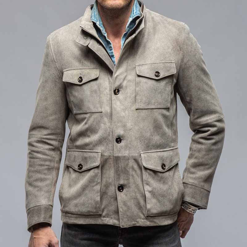 Herren lässige Wildlederjacke mit praktischen Pattentaschen Aliams