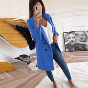 Damen eleganter und warmer Longblazer mit doppelter Knopfleiste