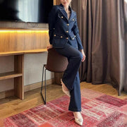 Trendiges Denim-Blazer-Set Damen – Cropped Blazer & High-Waist Hose, vielseitig