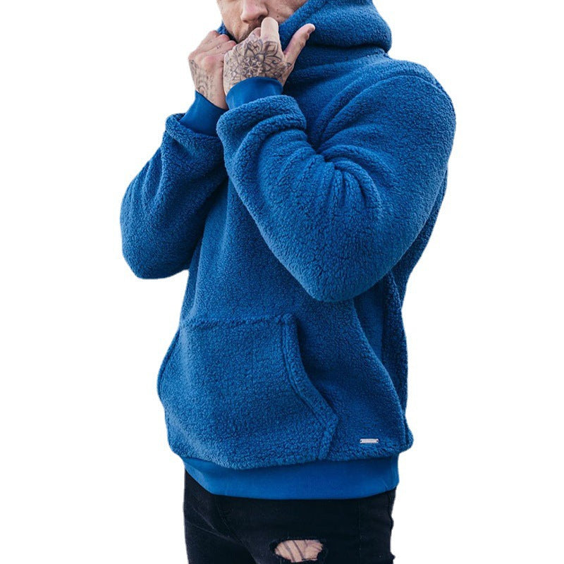 Herren Fleece Hoodie mit Kängurutasche und hohem Kragen Aliams